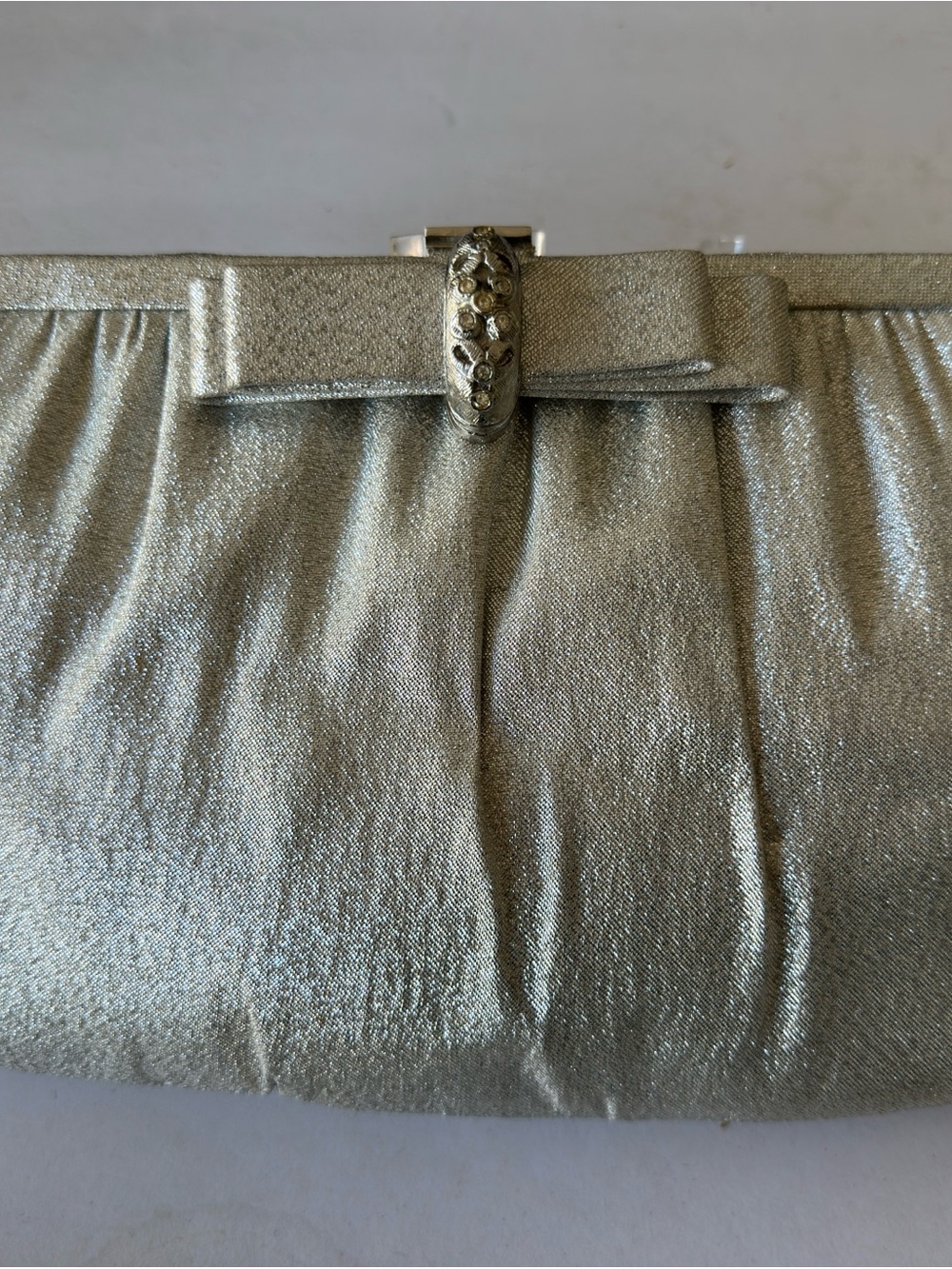 Metallic Silver Bow-Accent Evening Clutch